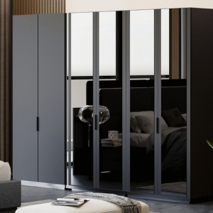 Erzin 6-deurs Kleerkast met Spiegel 2 – Grijs