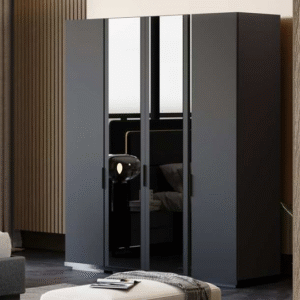 Erzin 4-deurs Kleerkast met Spiegel - Grijs