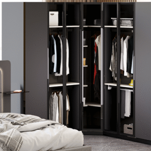 Erzin 7-deurs Hoekkast met Glas – Grijs